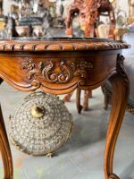 Antīks ozolkoka kafijas galdiņš ar zaļu marmora virsmu — Luija XV stilā (antique oval marble coffee table) (6418) - Image 13