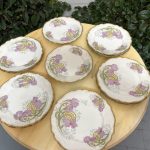 Franču Porcelāna "Limoge" Šķīvji 12gab, Ziedu un Zelta Krāsas Detalizācija (4401)