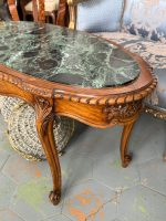 Antīks ozolkoka kafijas galdiņš ar zaļu marmora virsmu — Luija XV stilā (antique oval marble coffee table) (6418) - Image 3