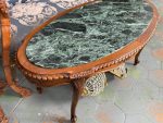 Antīks ozolkoka kafijas galdiņš ar zaļu marmora virsmu — Luija XV stilā (antique oval marble coffee table) (6418) - Image 7