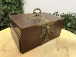 antique wooden jewelry box bronze accents velvet