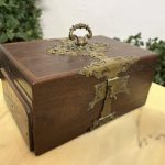 antique wooden jewelry box bronze accents velvet