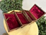 Antīka koka lāde ar bronzas apkalumiem un velvetu — historisma stilā - antique wooden jewelry box bronze accents velvet (4446) - Image 2
