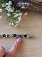 Tjockt, tungt silverarmband med rökkvarts och markasitstenar — Första hälften av 1900-talet (6771) - Bild 5