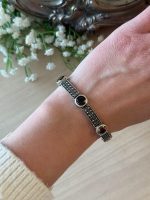 Tjockt, tungt silverarmband med rökkvarts och markasitstenar — Första hälften av 1900-talet (6771) - Bild 3