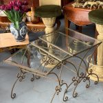 antique metal nesting flower tables with glass tops set of three