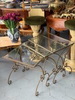 antique metal nesting flower tables with glass tops set of three