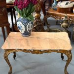 antique rococo style coffee table pink marble top gilded metal base