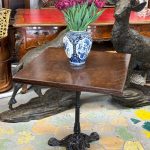 antique french bistro table cast iron base square wooden top