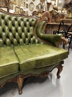 Zaļš, Ādas, Chesterfield Stila Dīvāns-Sofa, Liela Izmēra, Ideālā Stāvoklī (4295) - Image 14