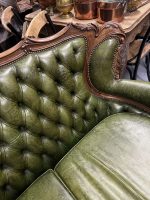 Zaļš, Ādas, Chesterfield Stila Dīvāns-Sofa, Liela Izmēra, Ideālā Stāvoklī (4295) - Image 21