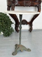 Antīks franču bistro dārza galds ar marmora virsmu un čuguna kāju — antique bistro table — 19. gs. beigas (4831) - Image 2