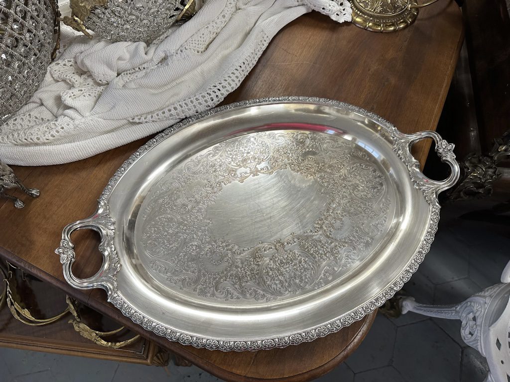 Liela Izmēra Metāla Paplāte Sudraba Krāsā, Smaga (4432) - Image 1