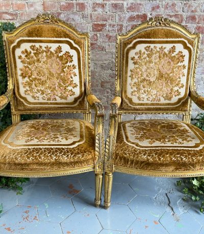 Store forgyldte Louis XVI lænestole, velour (3072)