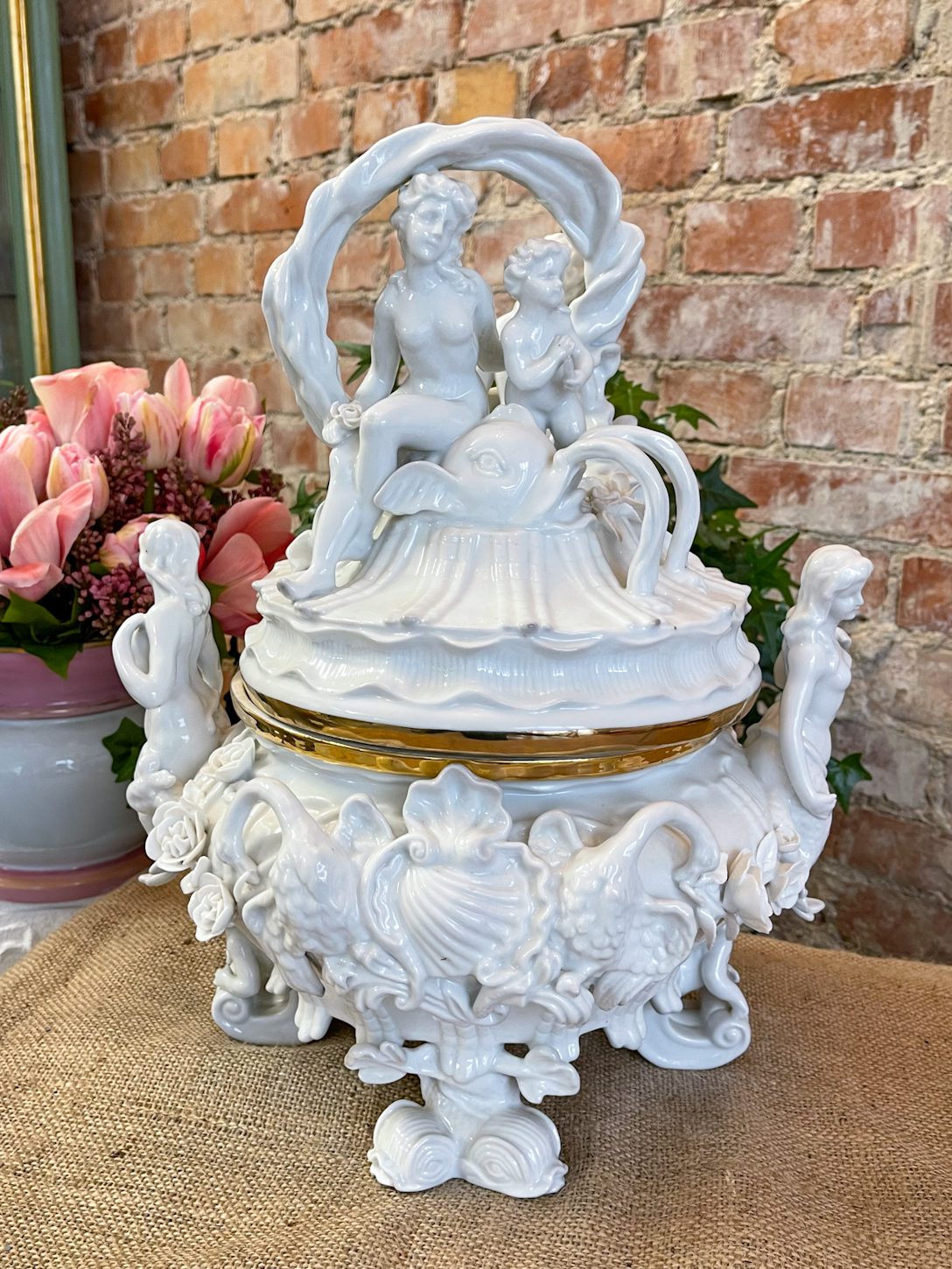 IMG_2083 Small Meissen style porcelain urn vase with floral garlands