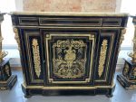 Boulle stila kumode ar bronzas aplikācijām un marmora virsmu — Napoleona III stils, Francija, ap 1860 (3566) Ļoti Liela Izmēra - Image 4