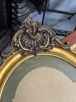 Grezns antīks franču ovāls koka rāmis zelta krāsā ar stiklu un zaļu paspartū — Paul Degrandsart Paris (antique pair of French oval gilt wood frames) (4259) - Image 9