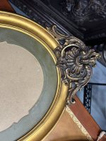 Grezns antīks franču ovāls koka rāmis zelta krāsā ar stiklu un zaļu paspartū — Paul Degrandsart Paris (antique pair of French oval gilt wood frames) (4259) - Image 6