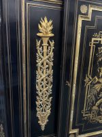 Boulle stila kumode ar bronzas aplikācijām un marmora virsmu — Napoleona III stils, Francija, ap 1860 (3566) Ļoti Liela Izmēra - Image 18