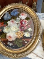 Ekskluzīvas Ovālas Klusās Dabas Gleznas ar Ziedu Motīviem Greznā Rāmī (pair of antique oval floral oil paintings) — Klus - Image 5