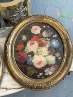 Ekskluzīvas Ovālas Klusās Dabas Gleznas ar Ziedu Motīviem Greznā Rāmī (pair of antique oval floral oil paintings) — Klus - Image 3