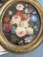 Ekskluzīvas Ovālas Klusās Dabas Gleznas ar Ziedu Motīviem Greznā Rāmī (pair of antique oval floral oil paintings) — Klus - Image 10