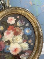 Ekskluzīvas Ovālas Klusās Dabas Gleznas ar Ziedu Motīviem Greznā Rāmī (pair of antique oval floral oil paintings) — Klus - Image 12