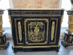 Boulle stila kumode ar bronzas aplikācijām un marmora virsmu — Napoleona III stils, Francija, ap 1860 (3566) Ļoti Liela Izmēra