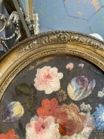 Ekskluzīvas Ovālas Klusās Dabas Gleznas ar Ziedu Motīviem Greznā Rāmī (pair of antique oval floral oil paintings) — Klus - Image 9