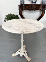 Antīks franču bistro dārza galds ar marmora virsmu — historisma stilā - antique french bistro table marble top cast iron (4829) - Image 15