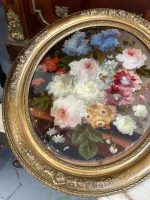 Ekskluzīvas Ovālas Klusās Dabas Gleznas ar Ziedu Motīviem Greznā Rāmī (pair of antique oval floral oil paintings) — Klus - Image 15