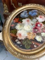 Ekskluzīvas Ovālas Klusās Dabas Gleznas ar Ziedu Motīviem Greznā Rāmī (pair of antique oval floral oil paintings) — Klus - Image 17
