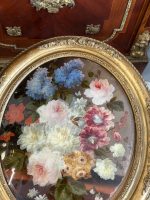 Ekskluzīvas Ovālas Klusās Dabas Gleznas ar Ziedu Motīviem Greznā Rāmī (pair of antique oval floral oil paintings) — Klus - Image 19