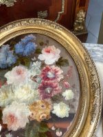 Ekskluzīvas Ovālas Klusās Dabas Gleznas ar Ziedu Motīviem Greznā Rāmī (pair of antique oval floral oil paintings) — Klus - Image 20