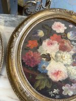 Ekskluzīvas Ovālas Klusās Dabas Gleznas ar Ziedu Motīviem Greznā Rāmī (pair of antique oval floral oil paintings) — Klus - Image 16