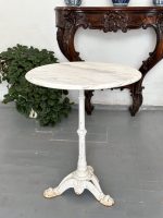 Antīks franču bistro dārza galds ar marmora virsmu — historisma stilā - antique french bistro table marble top cast iron (4829) - Image 2