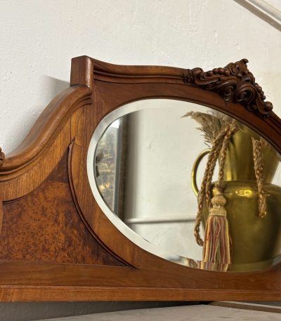 large antique walnut mirror with beveled glass