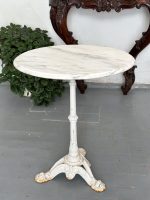 Antīks franču bistro dārza galds ar marmora virsmu — historisma stilā - antique french bistro table marble top cast iron (4829) - Image 3