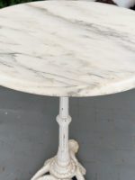 Antīks franču bistro dārza galds ar marmora virsmu — historisma stilā - antique french bistro table marble top cast iron (4829) - Image 6