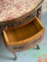Antique wooden table with inlay and marble top — Louis XV style (6727) - Image 8