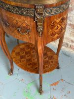 Antique wooden table with inlay and marble top — Louis XV style (6727) - Image 4