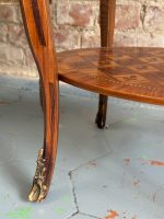 Antique wooden table with inlay and marble top — Louis XV style (6727) - Image 15