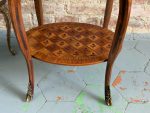 Antique wooden table with inlay and marble top — Louis XV style (6727) - Image 10