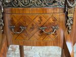 Antique wooden table with inlay and marble top — Louis XV style (6727) - Image 17