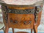 Antique wooden table with inlay and marble top — Louis XV style (6727) - Image 7