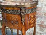 Antique wooden table with inlay and marble top — Louis XV style (6727) - Image 5