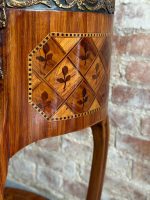 Antique wooden table with inlay and marble top — Louis XV style (6727) - Image 18