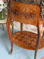 Antique wooden table with inlay and marble top — Louis XV style (6727) - Image 3