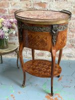 Antique wooden table with inlay and marble top — Louis XV style (6727) - Image 23