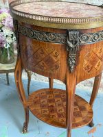 Antique wooden table with inlay and marble top — Louis XV style (6727) - Image 24